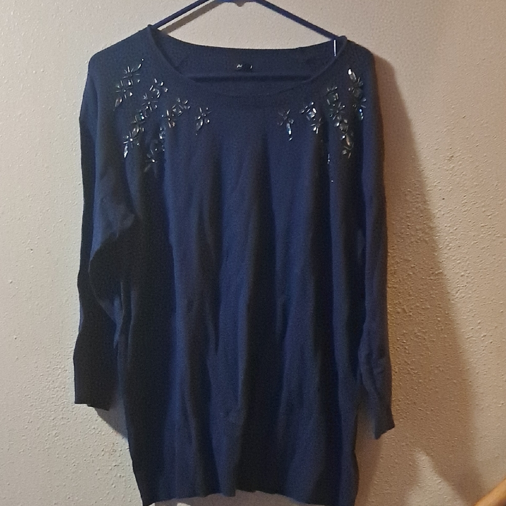 Apt. 9 Navy Blue Embellished Sweater Women’s XL 3/4 Sleeve Pullover Beaded Top